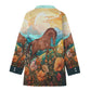 Shirt-Women's-Button Up-Long Sleeve-Cotton poplin-Chestnut Horse Andalusian-Garden-Flowers-Mountains-Aqua-Orange-Green