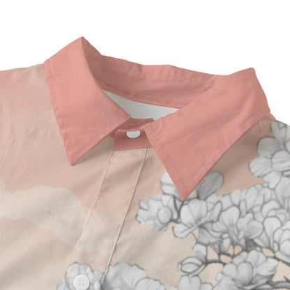 Shirt-Women's-Button Up-Long Sleeve-Cotton poplin-Horse-Peach-White