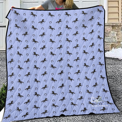 Quilt-Throw-Blanket-Comforter-Horses-Horseshoes-Periwinkle Blue-11 Sizes