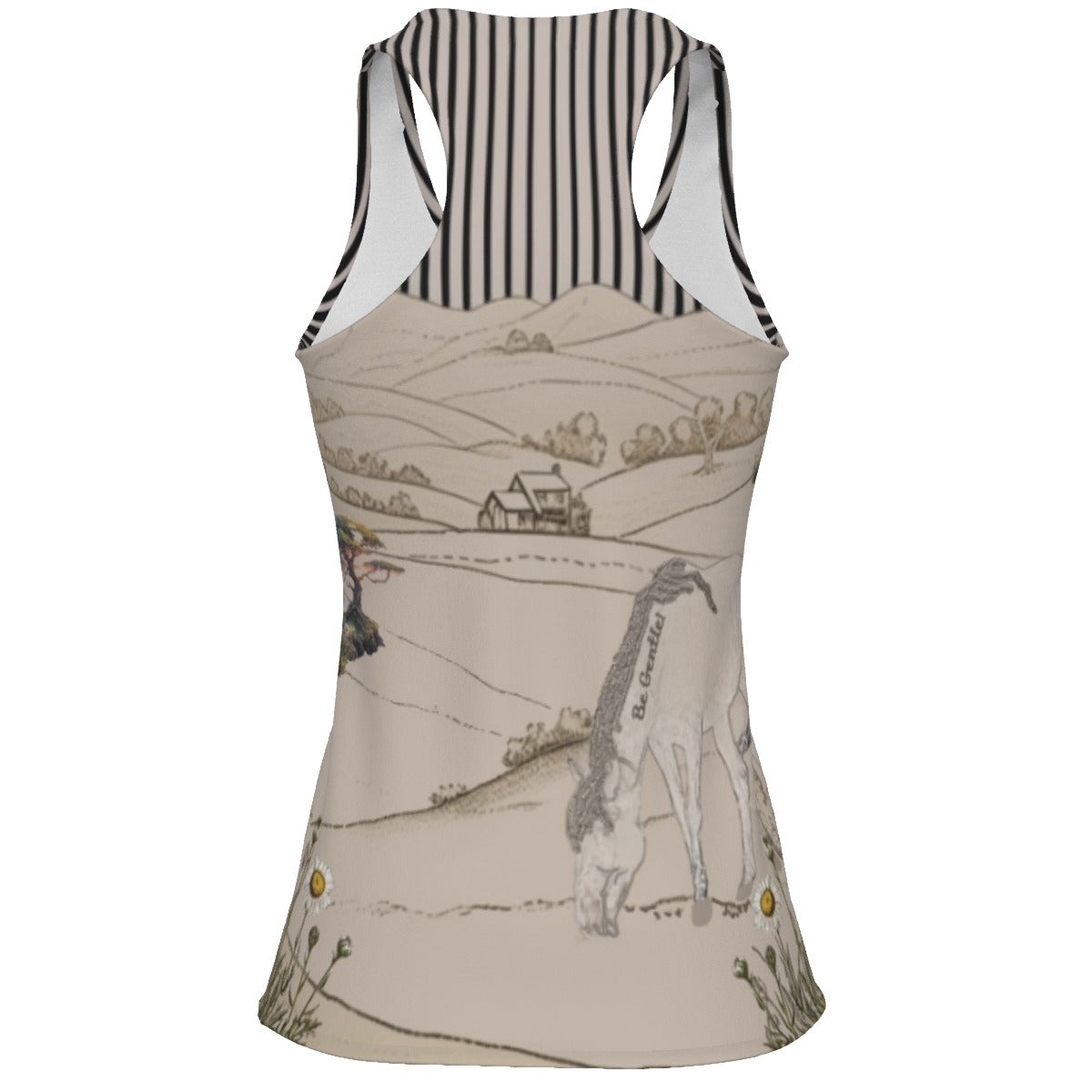 Tank Top-Women's-All-Over Print-Racer Back-190GSM Cotton-Horse-Black-White-Tea Dyed-Beige