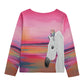 Sweatshirt-Unisex-Boat Neckline-All-Over Print-Chest Pocket-Colorful-Pastels-All Cotton 3100GSM-Horse-Colorful-Pastels