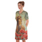 Night Shirt-Women's V Neck -Short Sleeve-All-Over Print-Horse-180GMS Cotton-Chestnut Horse-Tulips