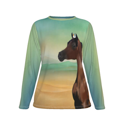 T-Shirt-Women's-Crew Neck-Long Sleeve-All-Over Print-190GSM Cotton-