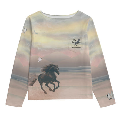 Sweatshirt-Unisex-Boat Neckline-All-Over Print-Chest Pocket-Colorful-Pastels-All Cotton 3100GSM-Darl Palomino Horses-Pastel-Pink Yellow-Dusty Rose