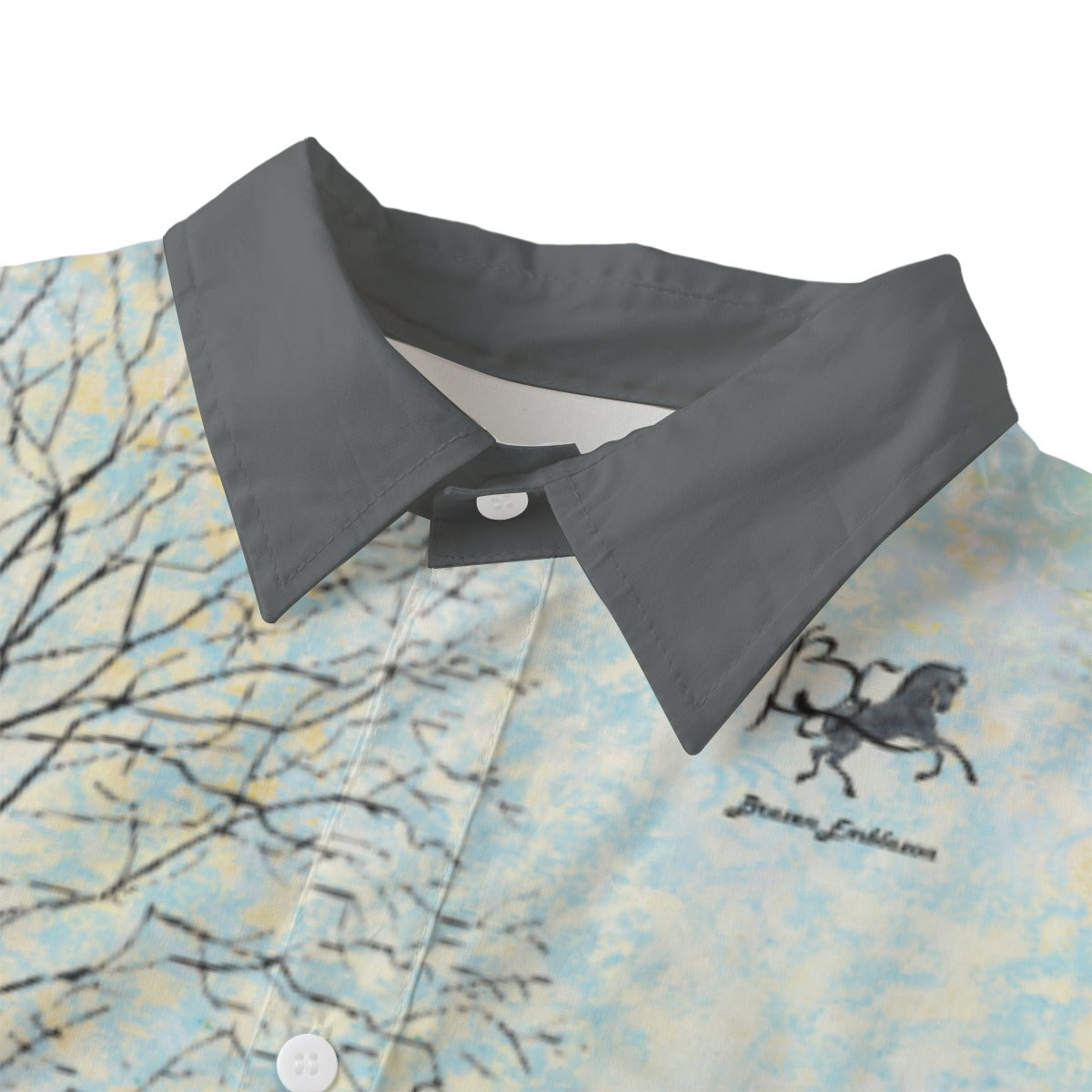 Shirt-Women's-Button Up-Long Sleeve-Cotton poplin-Graphic Horse-Tree-Green