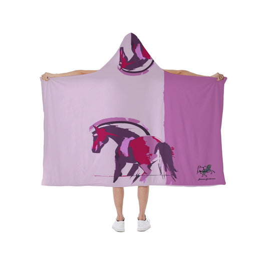 Blanket Hooded-Soft Fleece Lining-Horses-Art Design-Pink-Purple