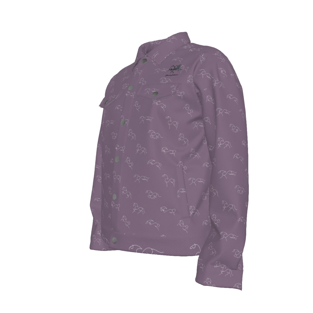 Jacket -Lapel-Collar-Pockets-Denim Coat Style-All-Over Print-Unisex-245GSM Cotton-Horse Abstract Line-Plum Purple