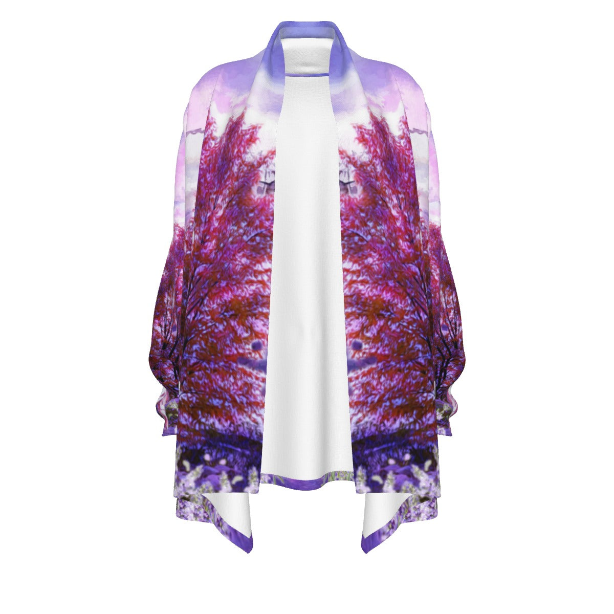 Cardigan-Women's-All-Over Print-Long Sleeve-Nature-Horse Design-Purple-Lavender