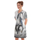 Night Shirt -Women's V Neck -Short Sleeve-All-Over Print-180GMS Cotton-Gray Horse-Clouds