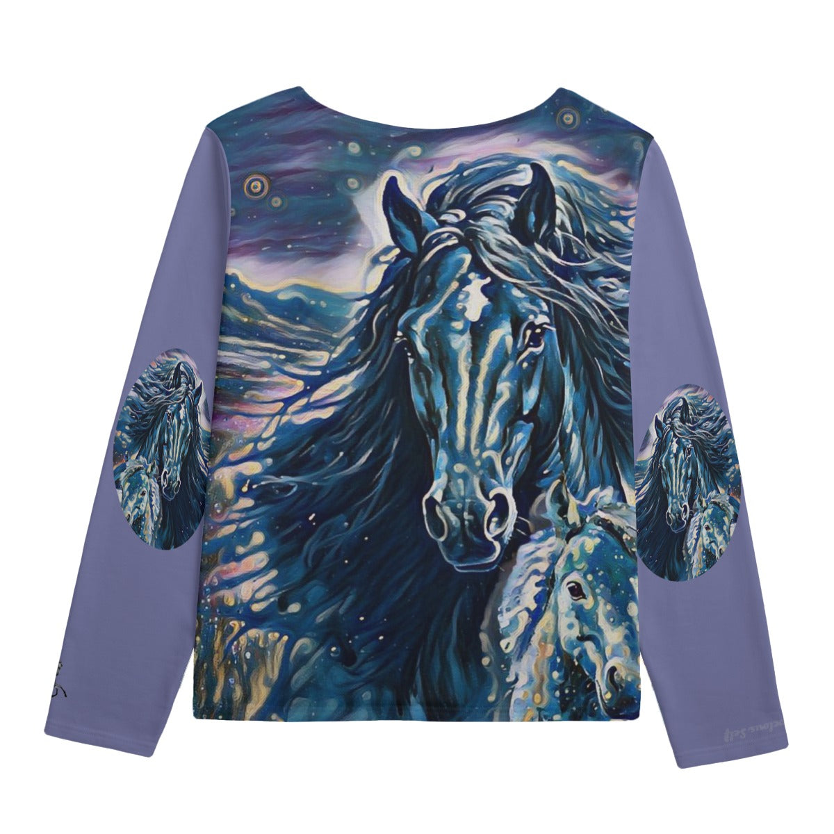 Sweatshirt-Unisex-Boat Neckline-All-Over Print-Chest Pocket-Colorful-Pastels-All Cotton 3100GSM-Horse-Blue Purple Navy