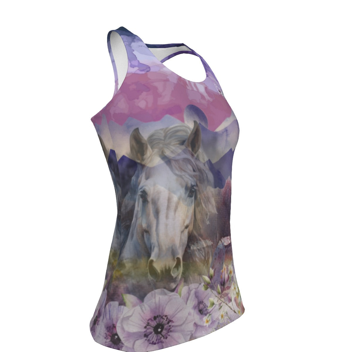 Tank Top-Women's-All-Over Print-Racer Back-190GSM Cotton-Horse-Purple-Pink