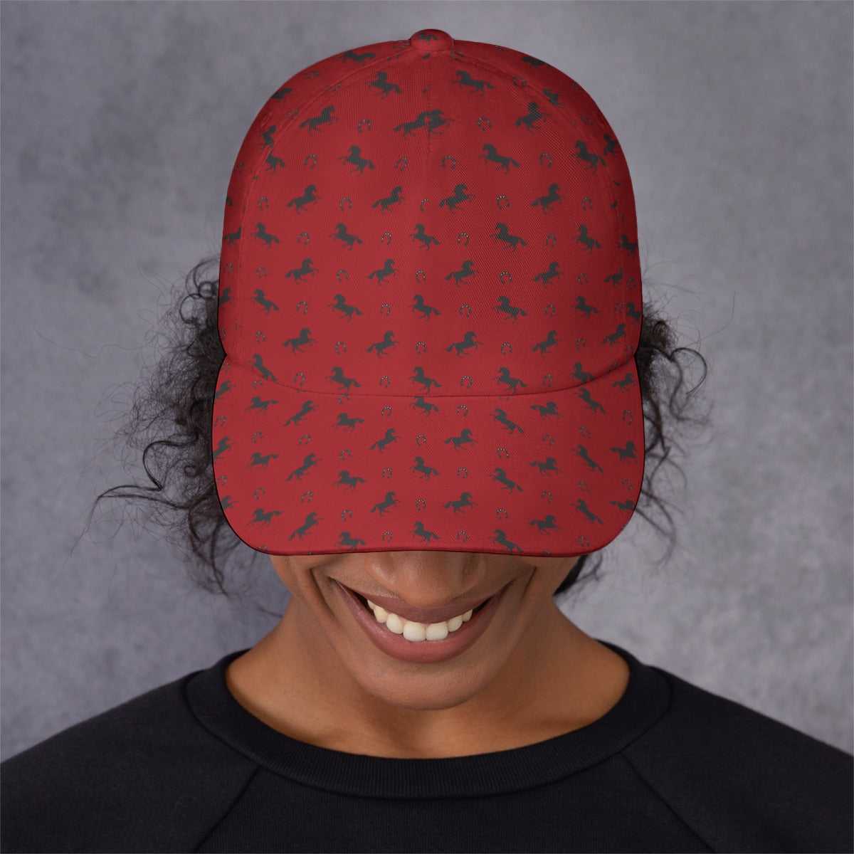 Baseball Cap Dad Hat-Horses-Red