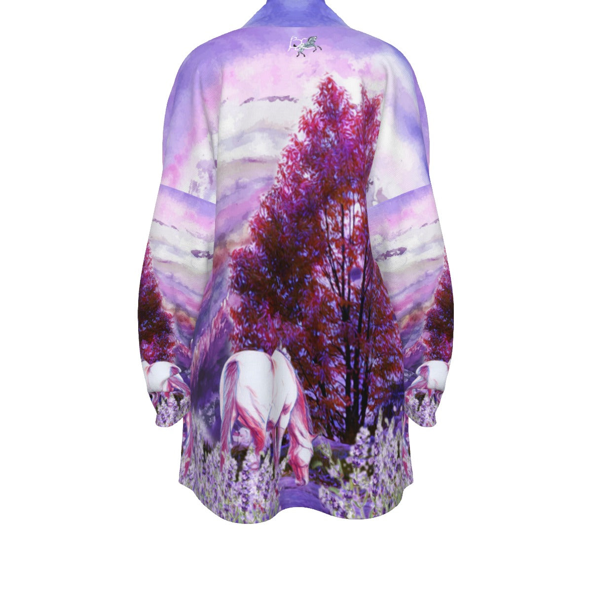 Cardigan-Women's-All-Over Print-Long Sleeve-Nature-Horse Design-Purple-Lavender