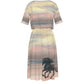 Dress-Midi-Shirt Sleeve-Elastic Waist-All-Over Print-Horses-Dark Palomino-Dusty Morning-Pink Pastels