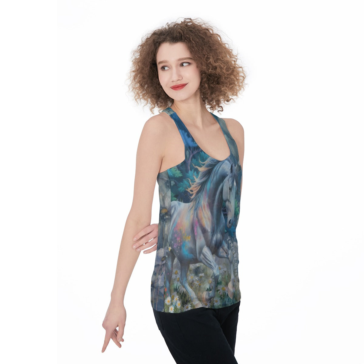 Tank Top-Women's Racerback-All-Over Print-Horse-Blue