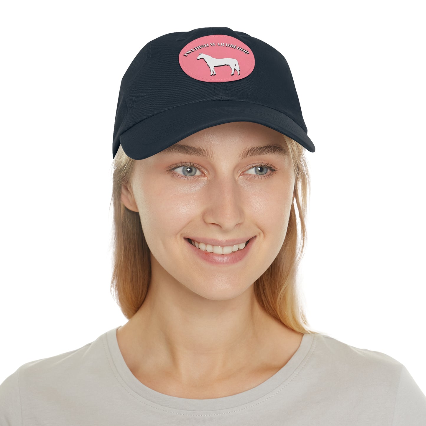 Baseball Cap-Dad Hat with Leather Patch (Round)-Swedish Warmblood-Horse