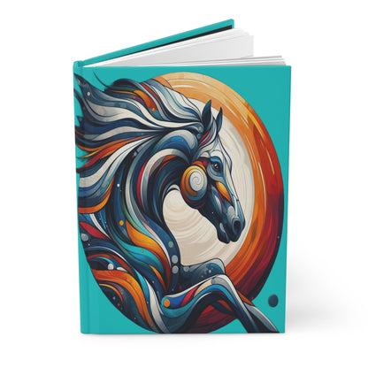 Hardcover Journal Matte-Iconic Multi Color Horse-Turquoise Blue