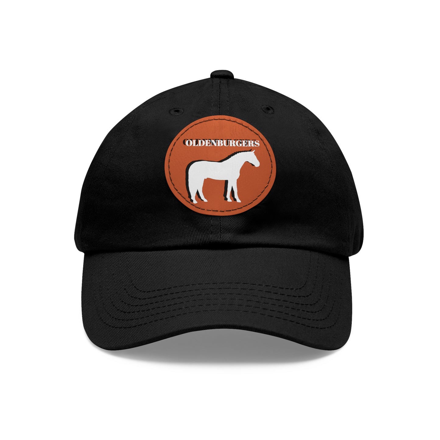 Baseball Cap-Dad Hat with Leather Patch (Round)-Oldenburger Warmblood-Horse