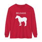 T-Shirt-Women's-Men's-Garment-dyed-Long Sleeve-All Cotton-Horses-Belgian Draft