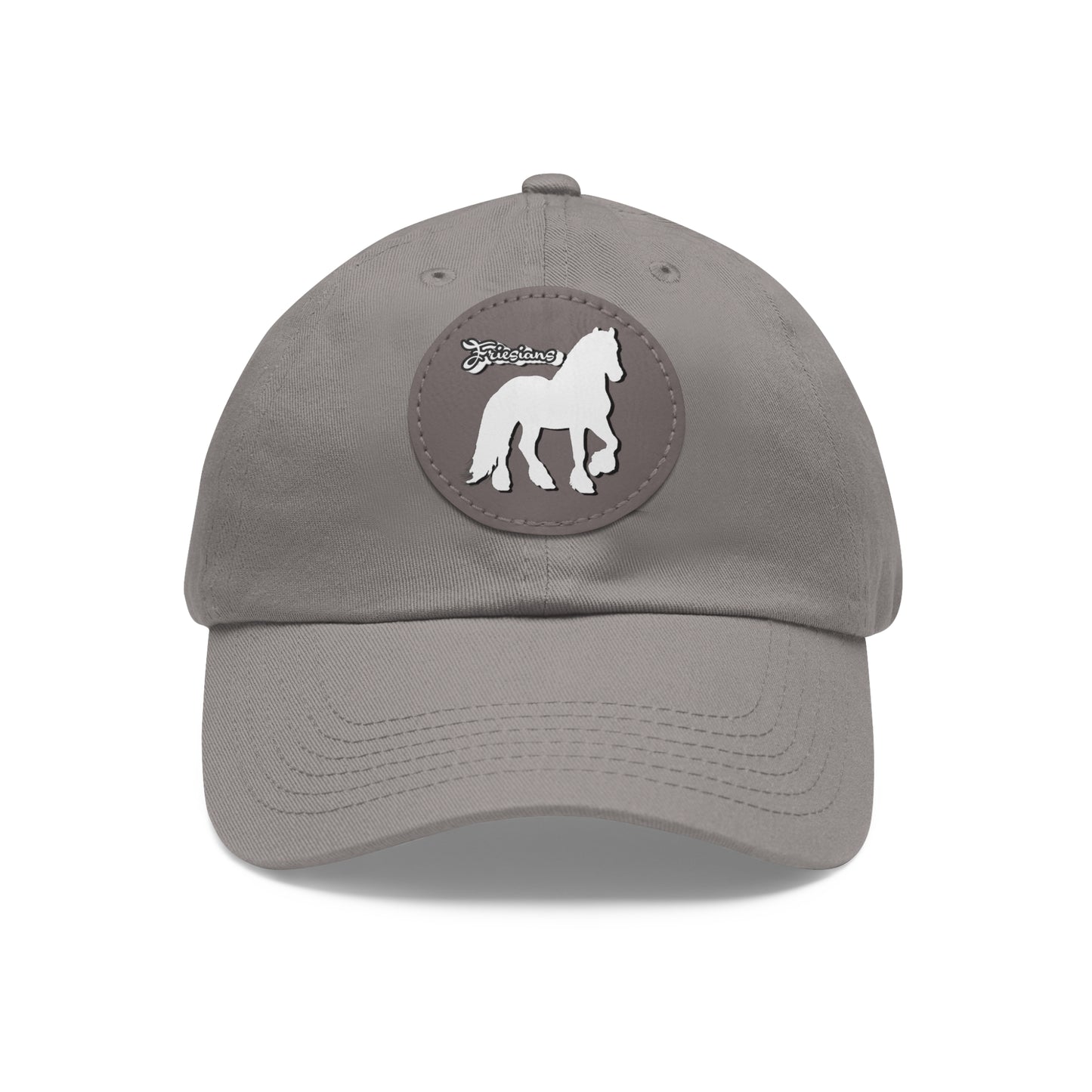 Baseball Cap-Dad Hat with Leather Patch (Round)-Friesian Horse