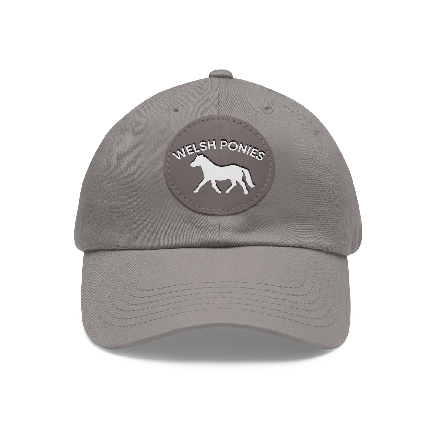 Baseball Cap-Dad Hat with Leather Patch (Round)-Welsh Ponies-Horse