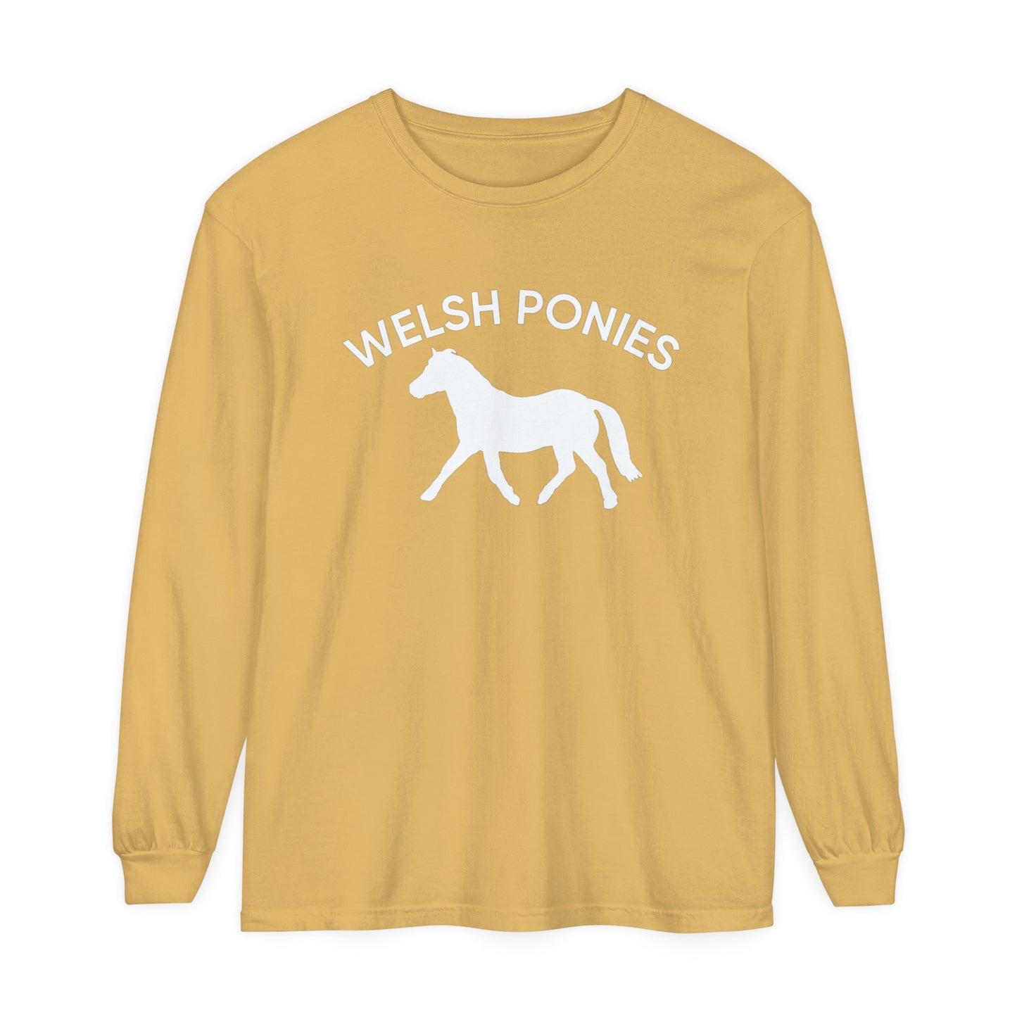 T-Shirt-Women's-Men's-Garment-dyed-Long Sleeve-All Cotton-Horses-Welsh Ponies