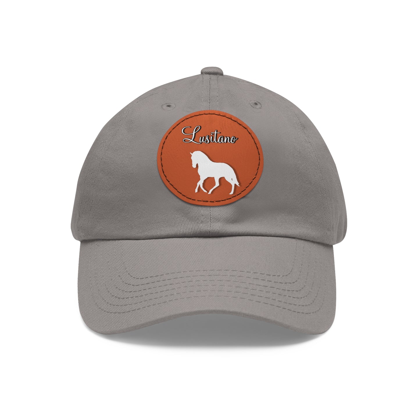 Baseball Cap-Dad Hat with Leather Patch (Round)-Lusitano Horse-Andalusian-Spanish Horse-Portuguese Horse