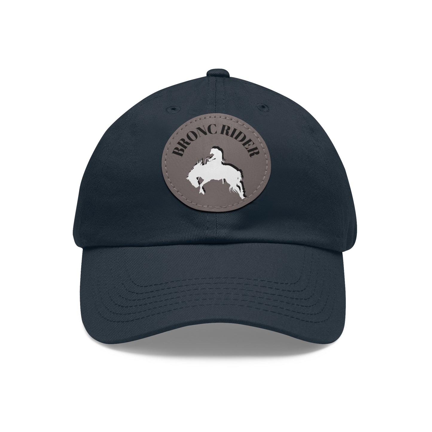 Baseball Cap-Dad Hat with Leather Patch (Round)-Rodeo-Bronco Riding Horse