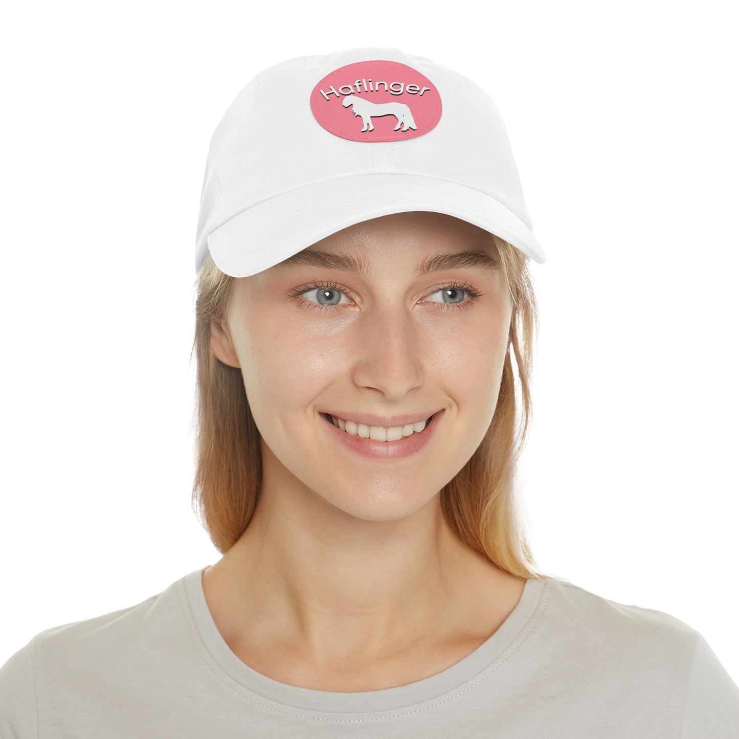 Baseball Cap-Dad Hat with Leather Patch (Round)-Haflinger Draft Pony Horse