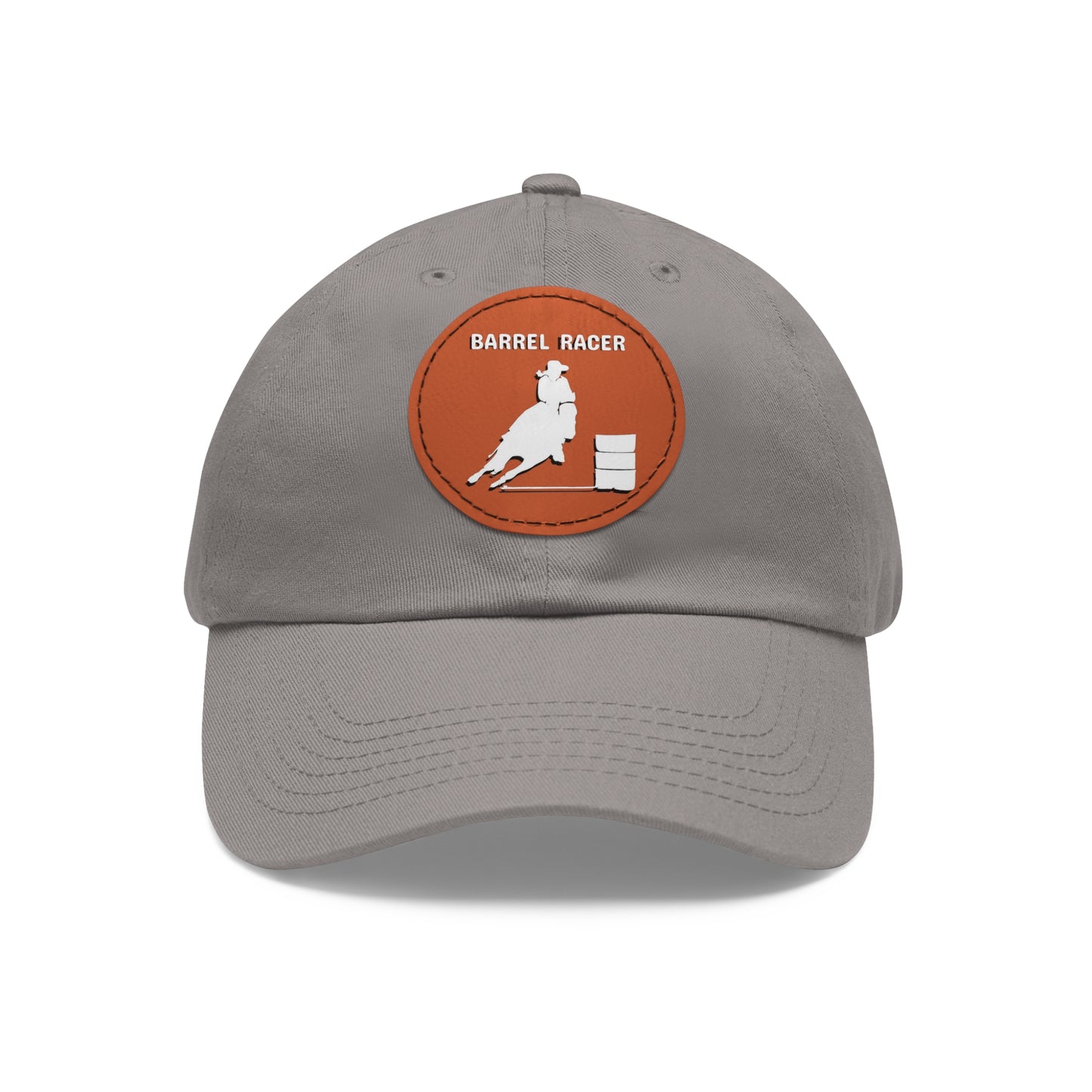 Baseball Cap-Dad Hat with Leather Patch (Round)-Rodeo-Barrel Racing Horse