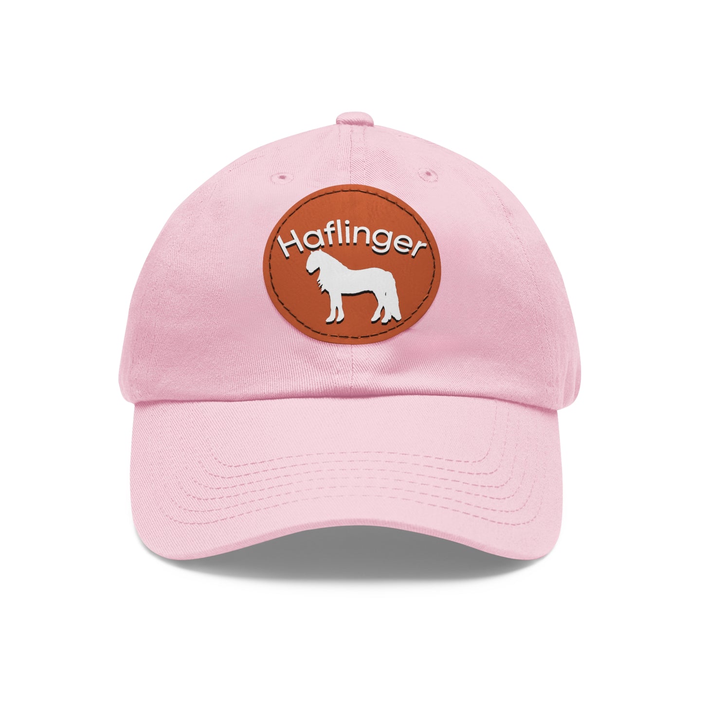 Baseball Cap-Dad Hat with Leather Patch (Round)-Haflinger Draft Pony Horse