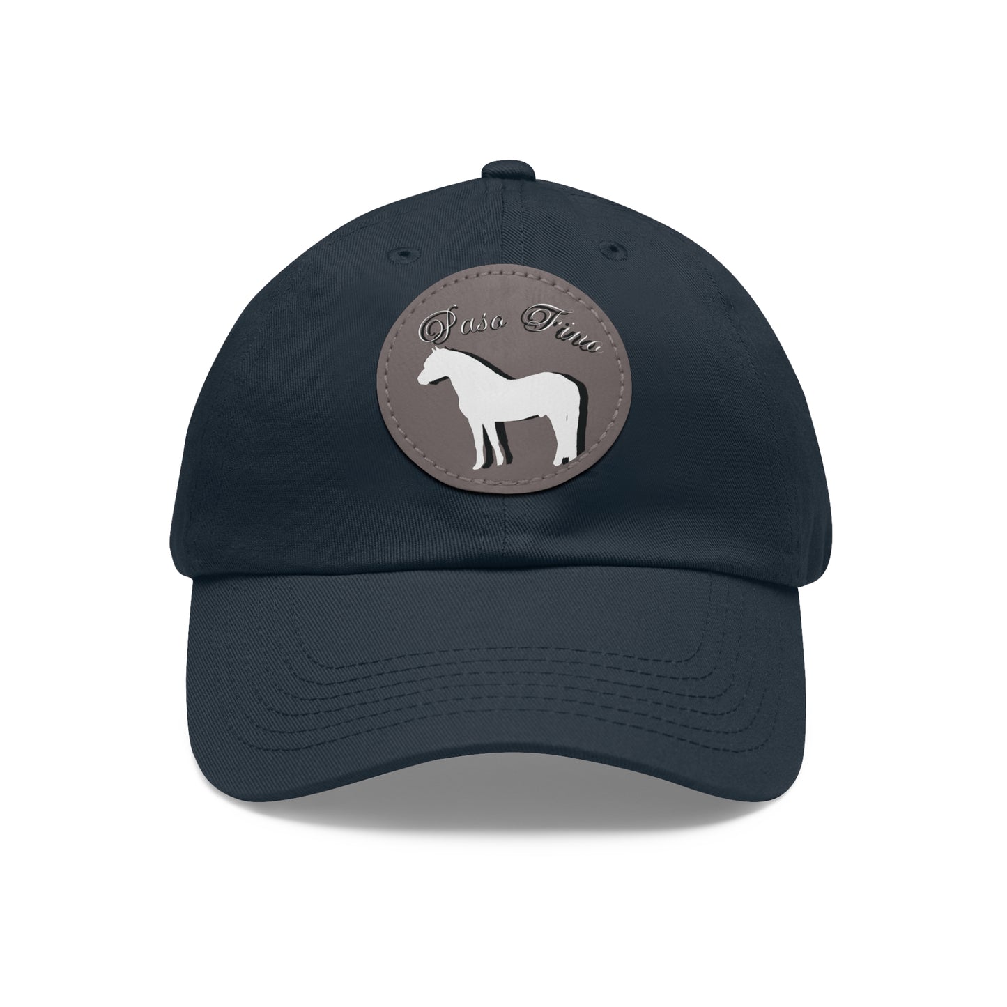 Baseball Cap-Dad Hat with Leather Patch (Round)-Paso Fino- Horse