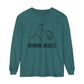 T-Shirt-Women's-Men's-Garment-dyed-Long Sleeve-All Cotton-Horses-Reining Horses-Sliding Stop