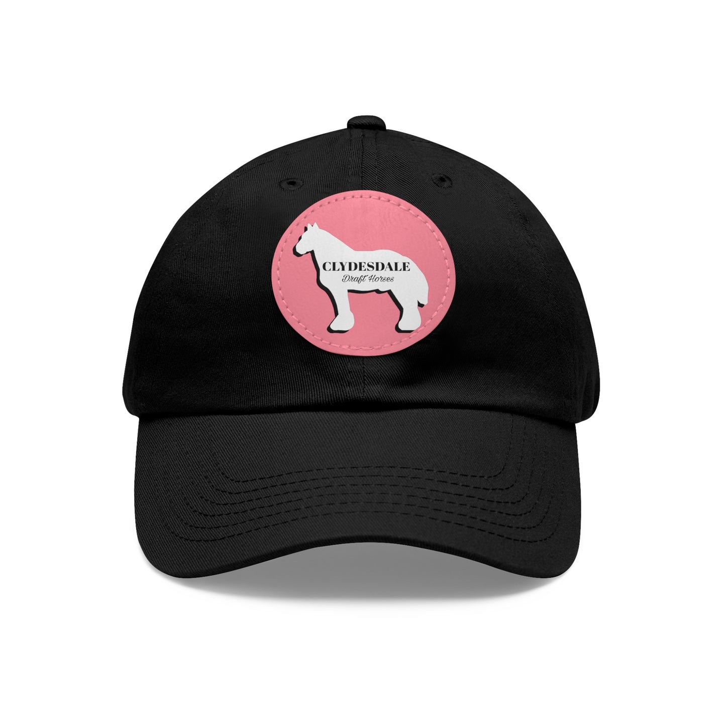 Baseball Cap-Dad Hat with Leather Patch (Round)-Clydesdale Draft Horse