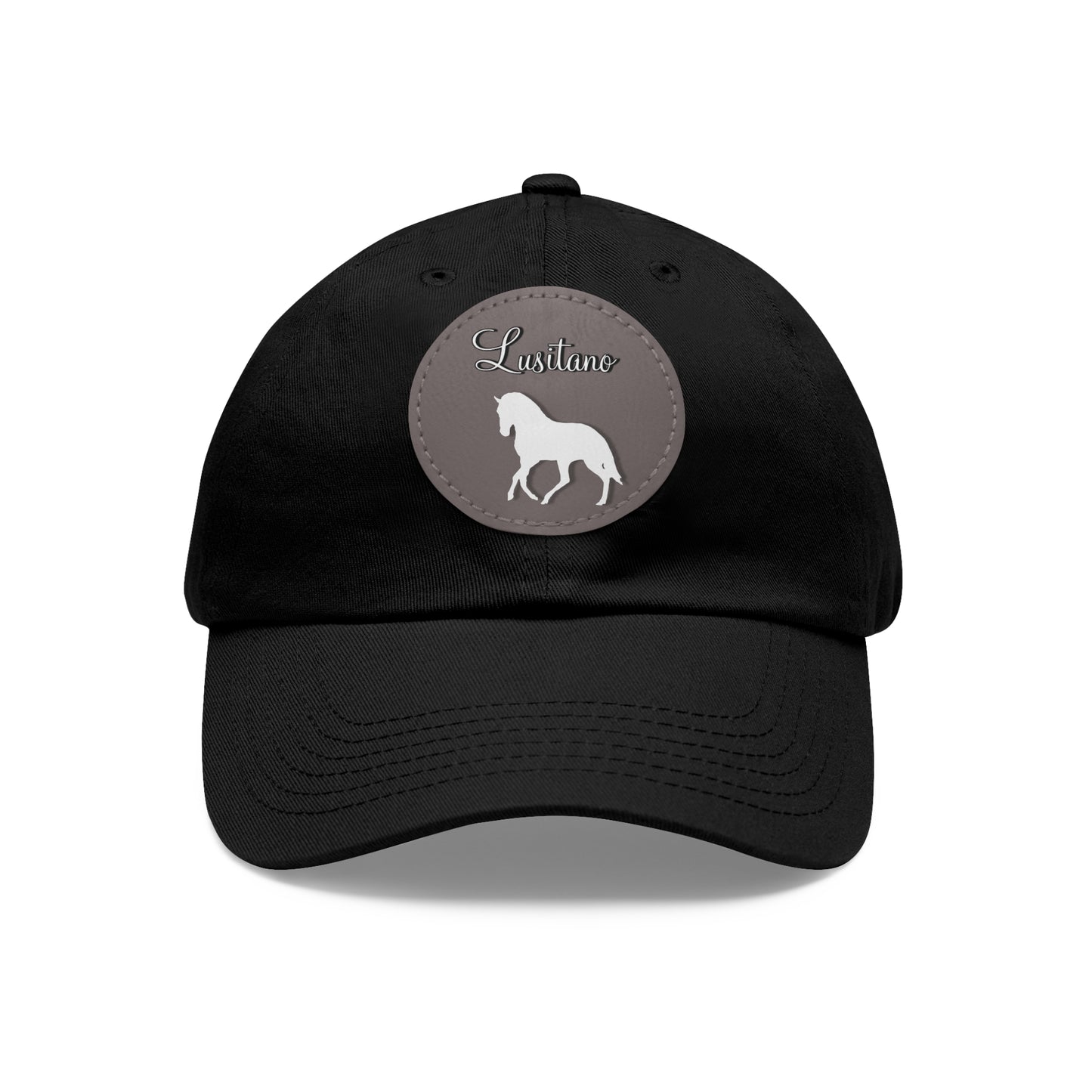 Baseball Cap-Dad Hat with Leather Patch (Round)-Lusitano Horse-Andalusian-Spanish Horse-Portuguese Horse