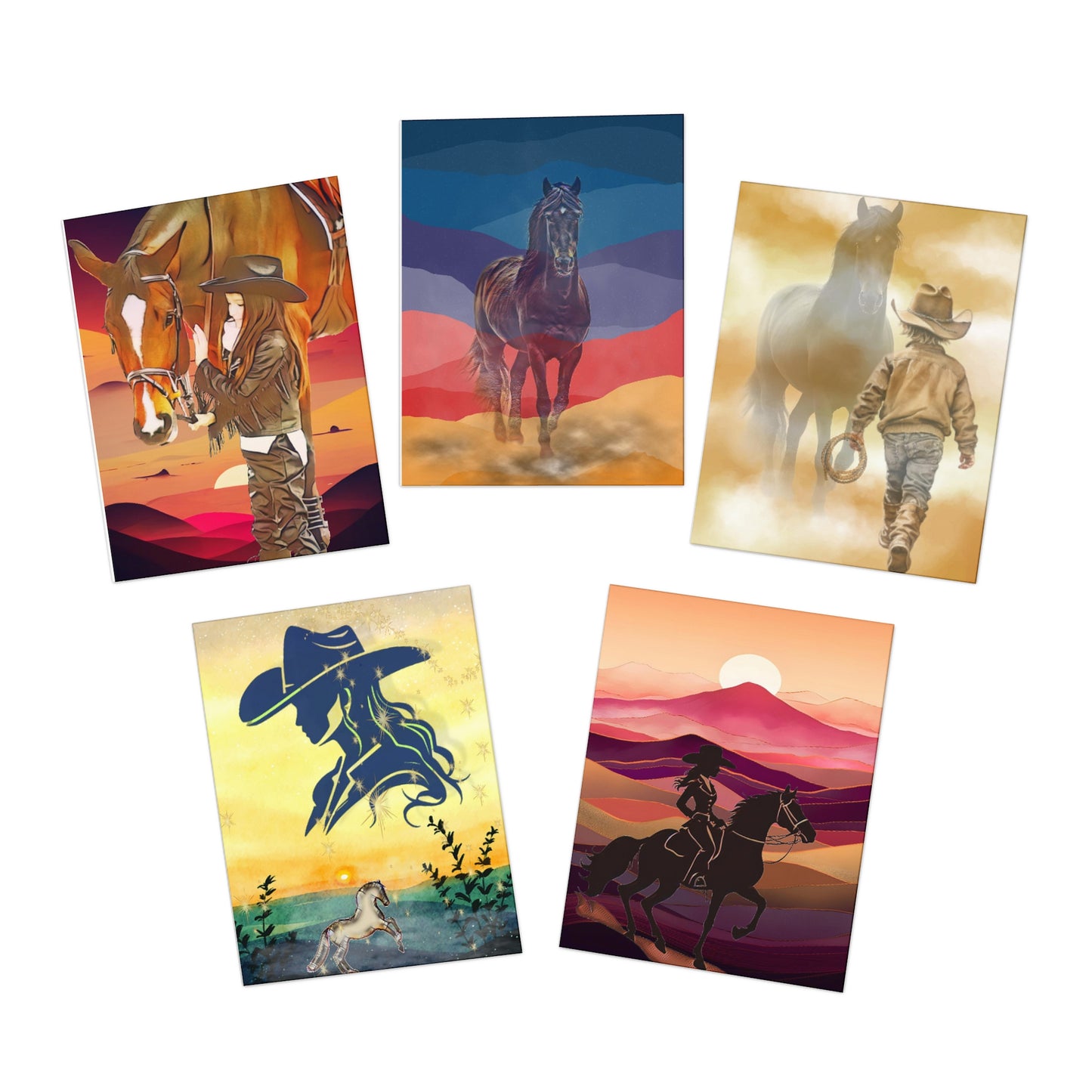 J965 Greeting Cards (5-Pack)Assortment- Horses-Western Themed