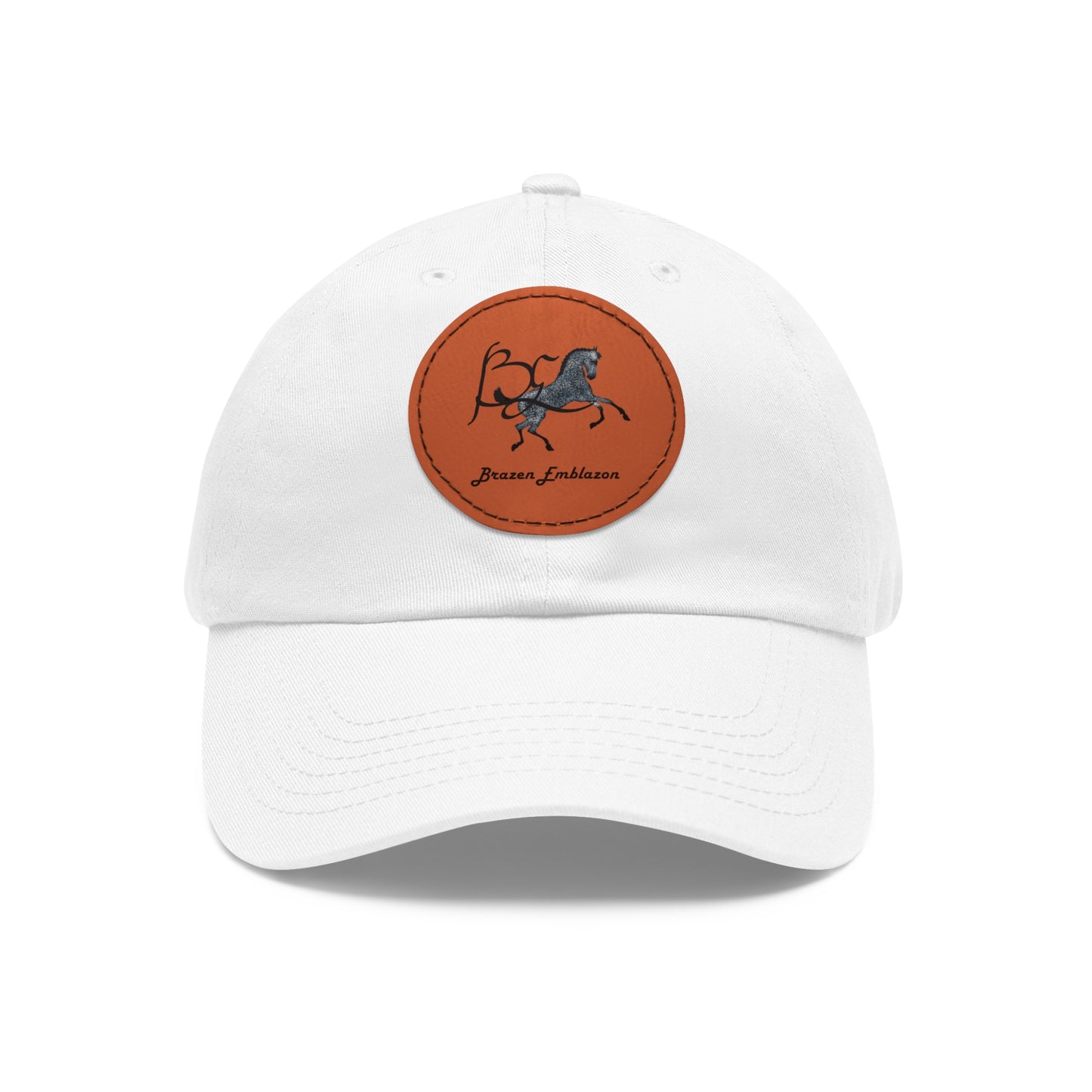 Baseball Cap-Dad Hat with Leather Patch (Round)-Brazen Emblazon Logo-Horse