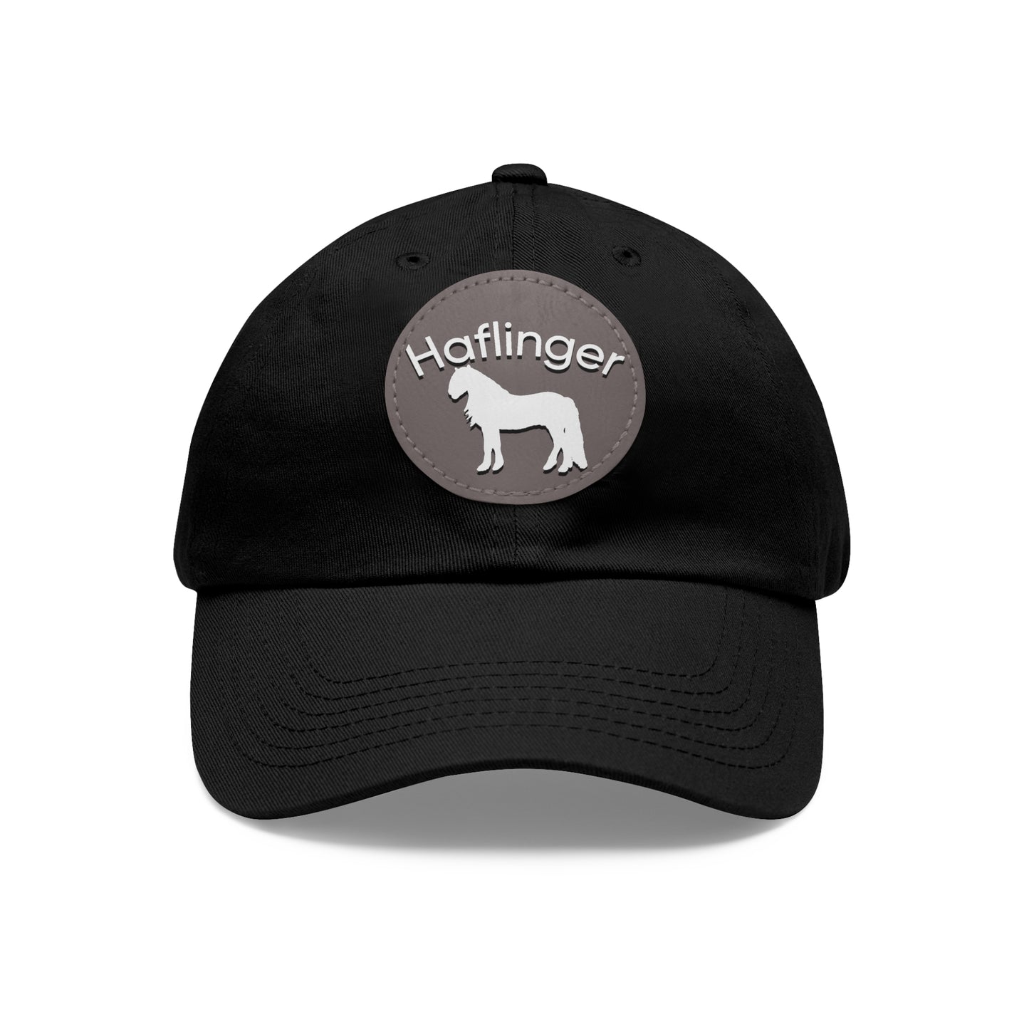 Baseball Cap-Dad Hat with Leather Patch (Round)-Haflinger Draft Pony Horse