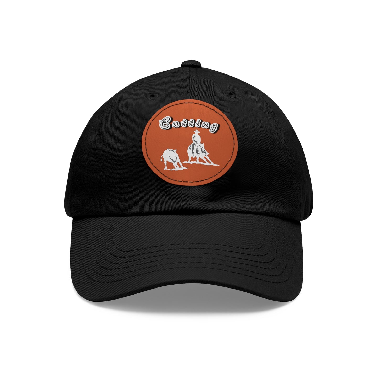 Baseball Cap-Dad Hat with Leather Patch (Round)-Cutting Horse