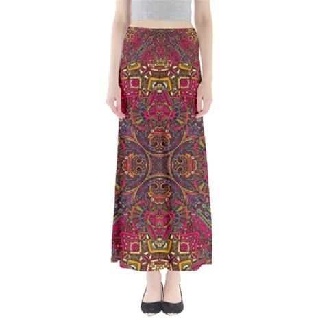 Maxi Skirt-Full Length-Paisley Red Brown