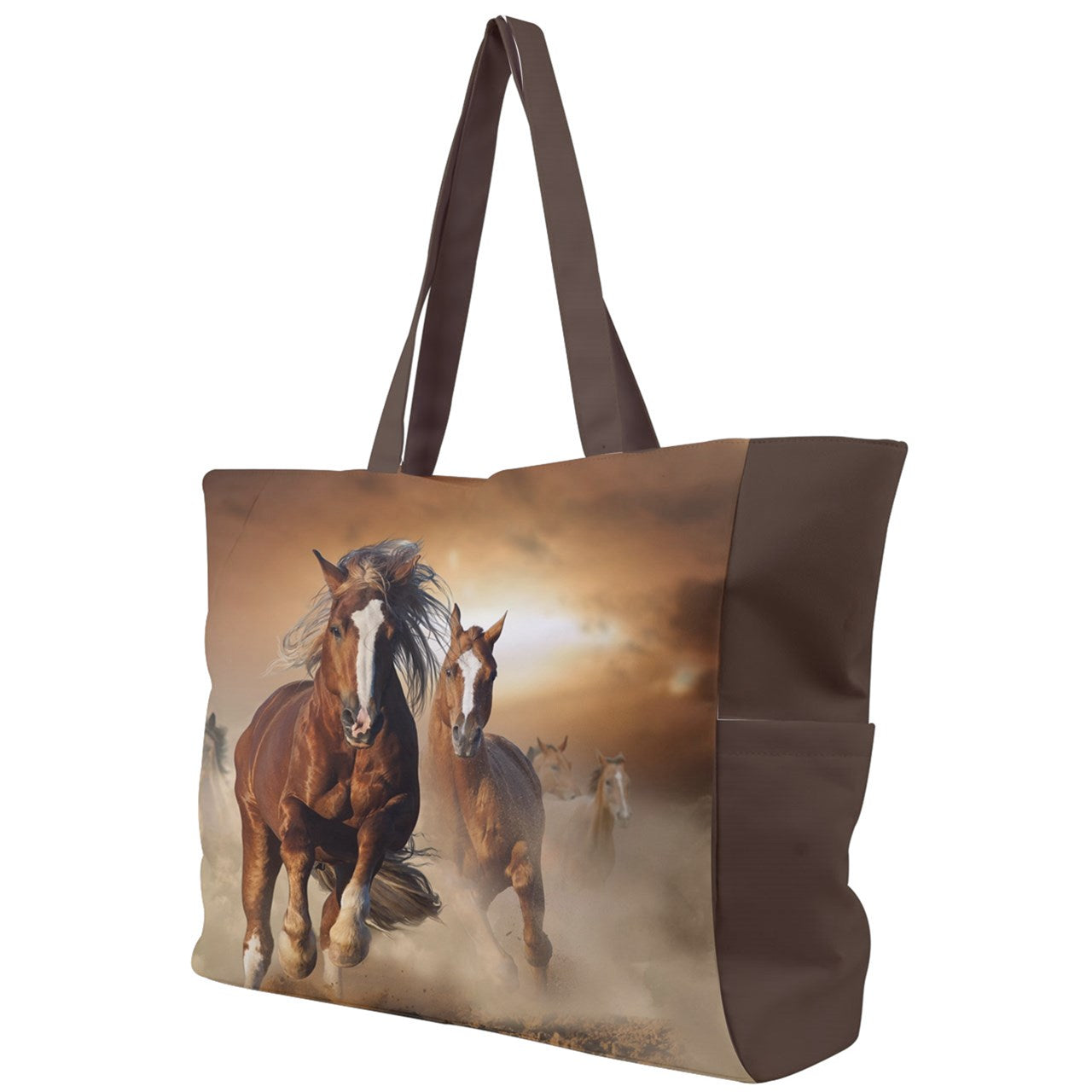 Handbag-Shoulder Bag-Canvas-17"x13"-Chestnut Horses-Prairie-Gold-Brown