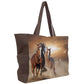 Handbag-Shoulder Bag-Canvas-17"x13"-Chestnut Horses-Prairie-Gold-Brown