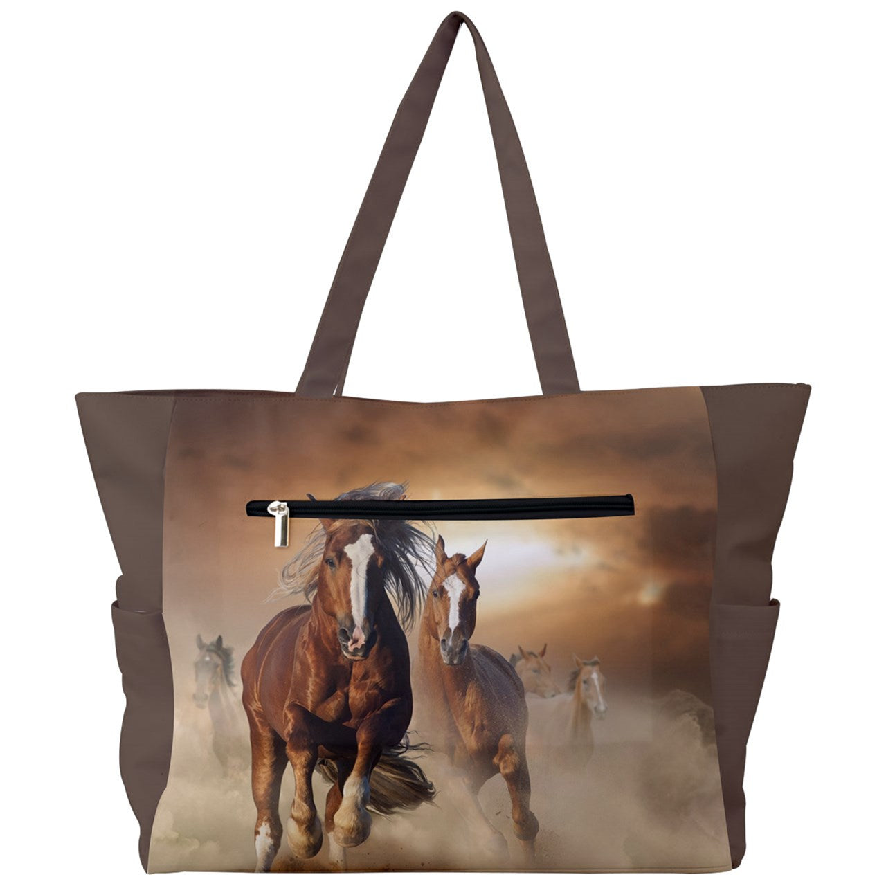 Handbag-Shoulder Bag-Canvas-17"x13"-Chestnut Horses-Prairie-Gold-Brown