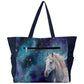 Handbag Shoulder Bag-Canvas-17"x13"-White Horse-Starry Night-Blue