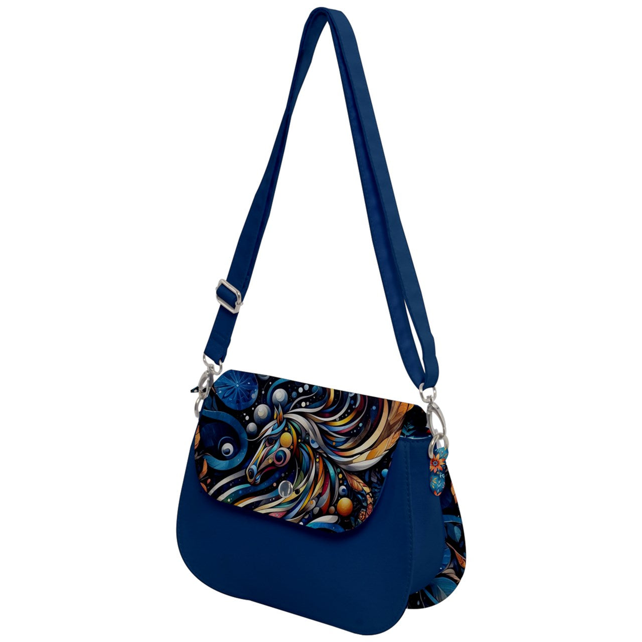 Handbag-Shoulder Bag-Saddle-Horse-Blue-Black-Gold