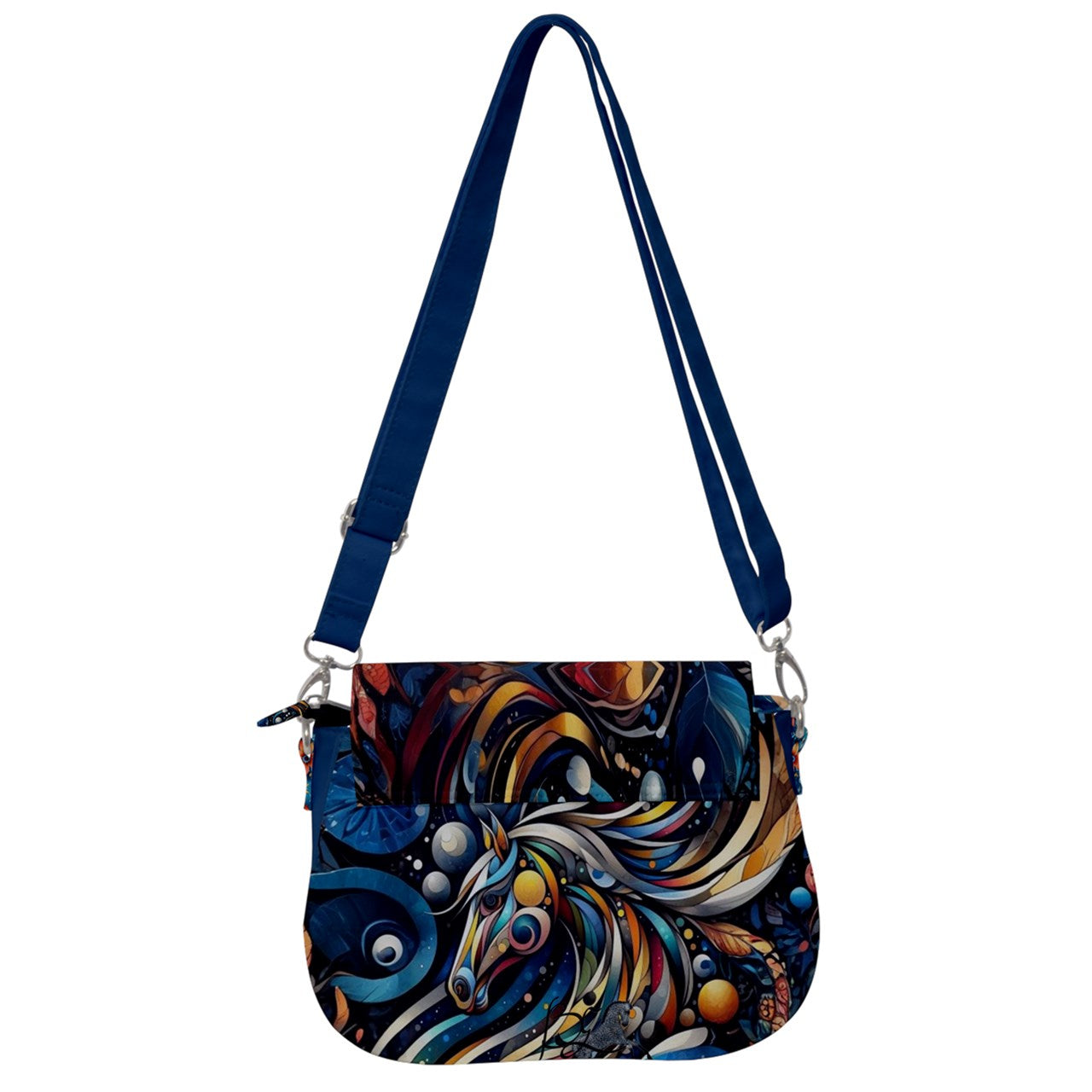 Handbag-Shoulder Bag-Saddle-Horse-Blue-Black-Gold