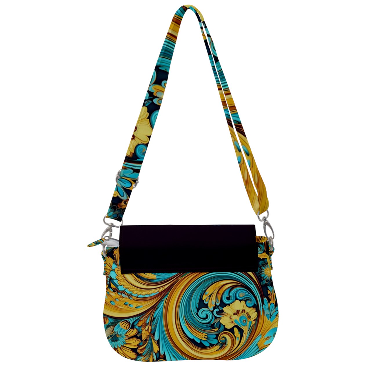 Handbag-Shoulder Bag-Saddle-Horse-Paisley-Black-Gold-Green-Turquoise-Blue