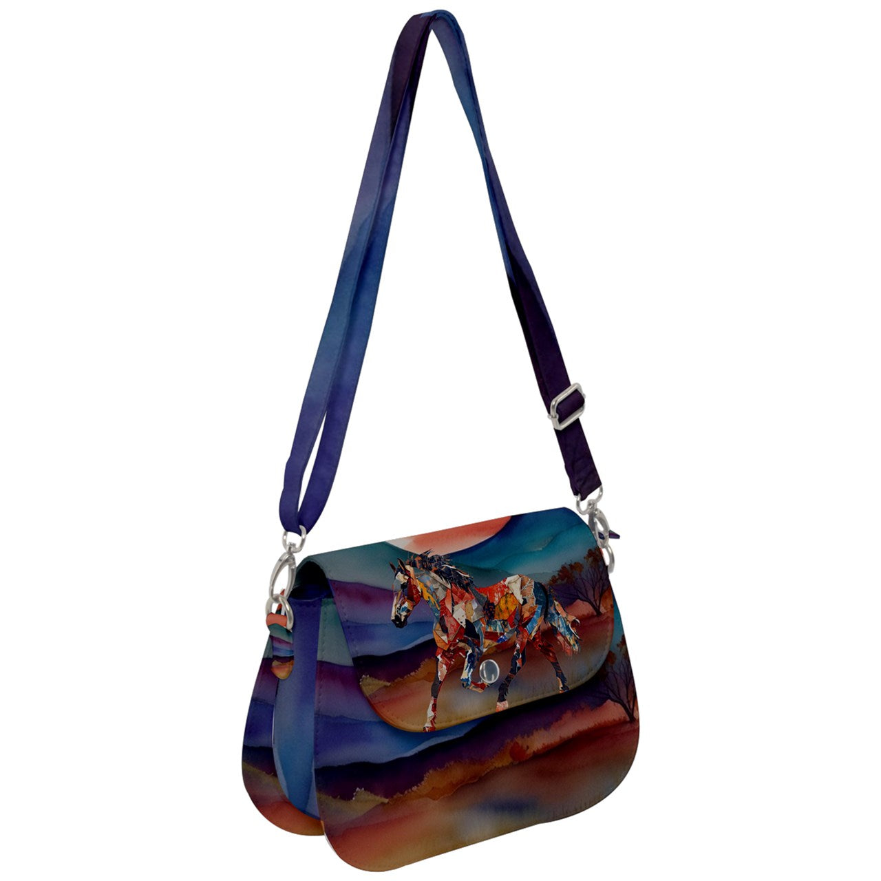 Handbag-Shoulder bag-Saddle-Horse-Colorful-Blue-Burnt Orange-Navy