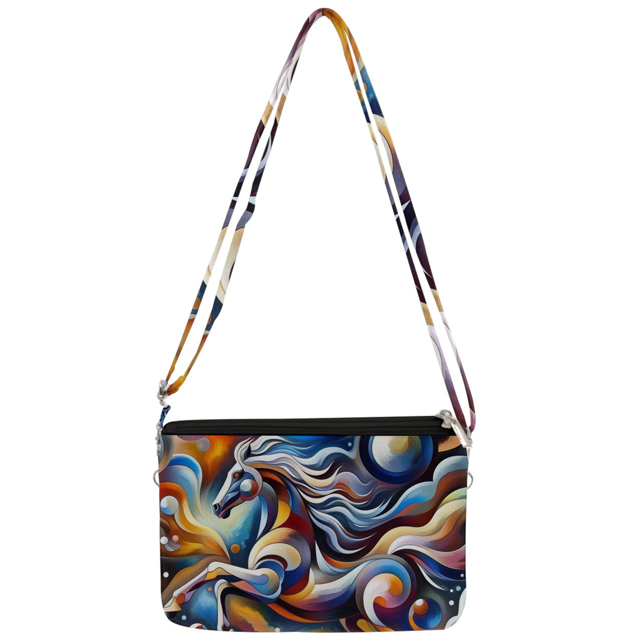 Handbag-Crossbody Bag-Canvas-Double Gusset-Horse-Colorful-Blue-Orange Black