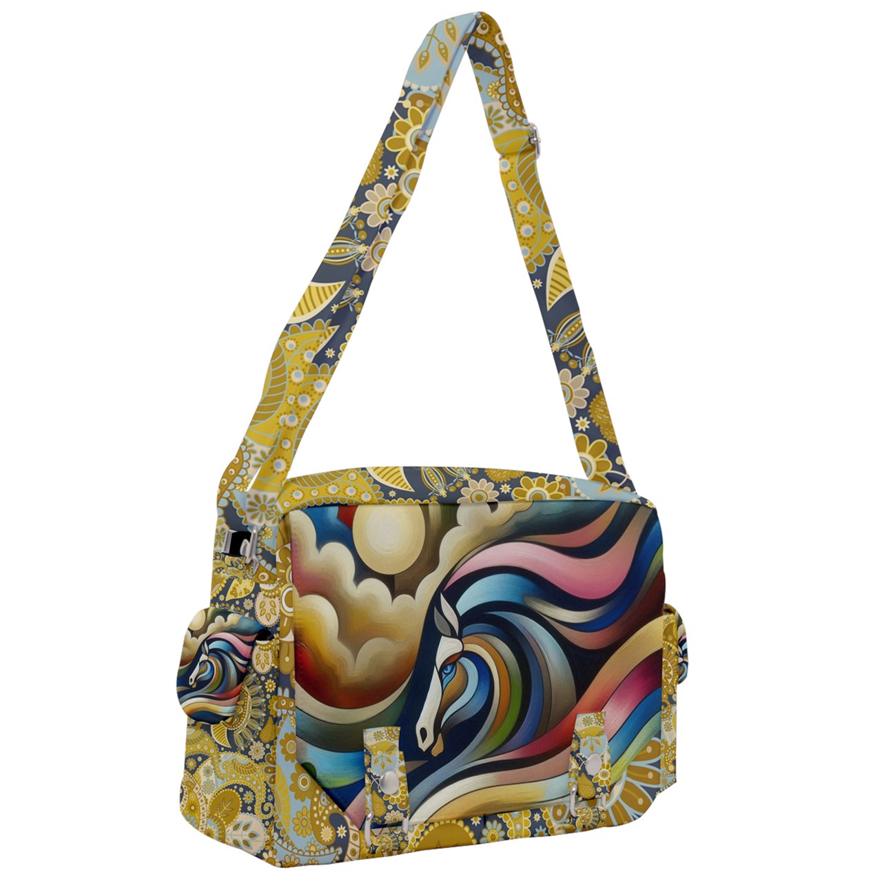 Handbag-Multifunction-Canvas-Buckle-Horse-Colorful-Golds-Blue-Beige-Red